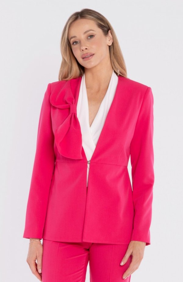 Stylove S432 marynarka z ozdobną kokardą różowa 