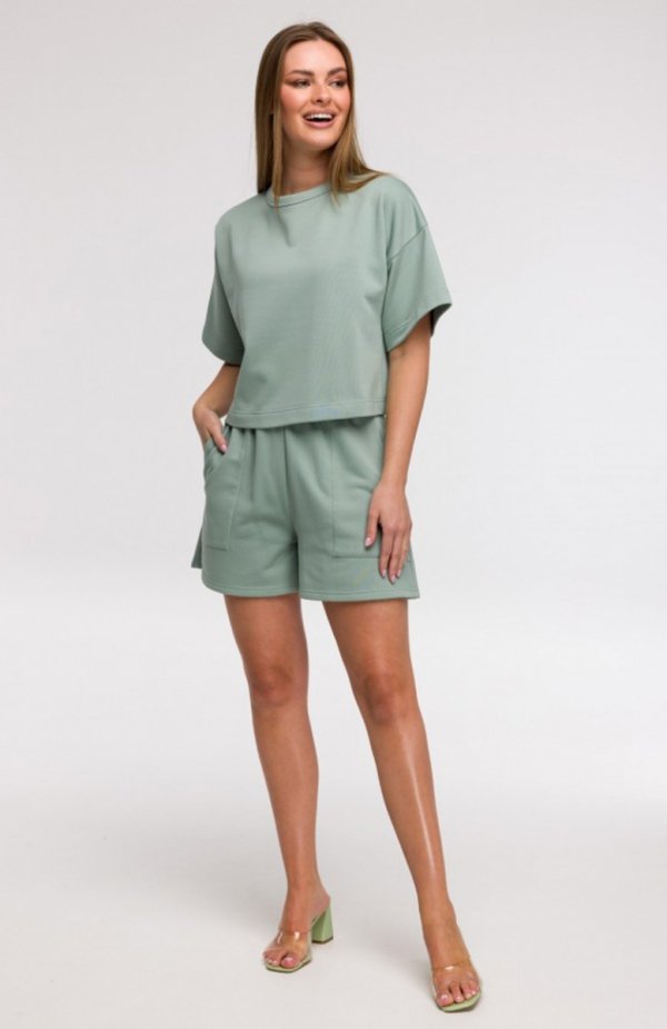Bewear B294 bluza oversize z krótkimi rękawami miętowa 