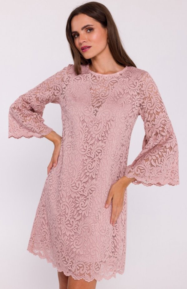 Stylove S380 koronkowa sukienka trapez pudrowa 