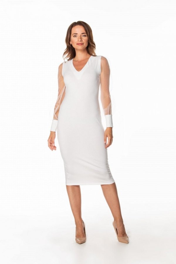Tessita T369 ołówkowa sukienka midi biała-1