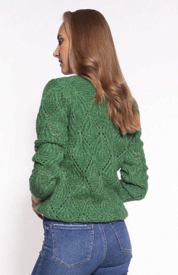 MKM SWE266 ażurowy sweterek damski zielony tył