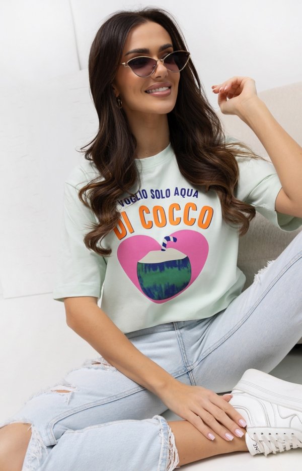 T-shirt damski z krótkim rękawem Cocco pistacjowy