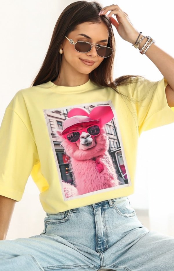 Oversizowy t-shirt damski lama żółty