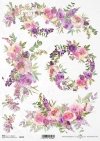 różowe kwiaty, wieniec, akwarela*pink flowers, wreath, watercolour*rosa Blumen, Kranz, Aquarell*flores rosas, corona de flores, acuarela