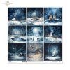 krajobraz nocą, widoczki, zimowa sceneria, sowa, lis, królik, domek, gwiazdy na niebie*landscape at night, views, winter scenery, owl, fox, rabbit, house, stars in the sky*Landschaft bei Nacht, Ansichten, Winterlandschaft, Eule, Fuchs, Kaninchen, Haus, St