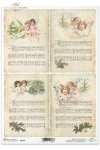 Boże Narodzenie, anioł, aniołek, aniołki, grające, śpiewające, nuty, anioły, retro, vintage, R186, Navidad, ángeles jugando y cantando, notación musical , Weihnachten, Engel spielen und singen, Notenschrift , Christmas