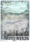 Papier decoupage z górskim widoczkiem, ramka ze śnieżynek*Decoupage paper with a mountain view, snowflake frame