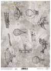 mapa de papel decoupage en gris, aviones, globos*Papier-Decoupage-Karte in grau, Flugzeuge, Ballons*карта декупажа бумаги в сером, самолеты, воздушные шары