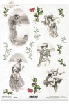 Boże Narodzenie, zima, Romantyczne, romantyzm, święta, retro, vintage, kobieta, dama, dziecko, ostrokrzew, R199, Christmas, winter, Romantic, romantic, retro, vintage, woman, lady, child, holly, Navidad