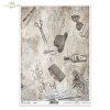 vintage, retro, stara gazeta, druk, fryzjer, fryzjerskie akcesoria, melonik, muszka, nożyce, nożyczki, grzebień, brzytwa, old newspaper, print, barber accessories, bowler, bow tie, scissors, comb, razor, alte Zeitung