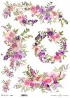 różowe kwiaty, wieniec, akwarela*pink flowers, wreath, watercolour*rosa Blumen, Kranz, Aquarell*flores rosas, corona de flores, acuarela