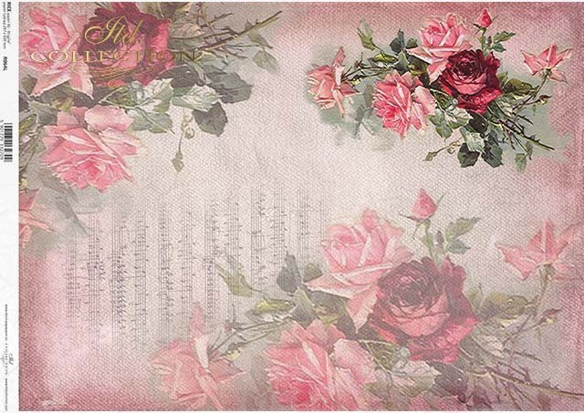 Rice paper A3 R064L - Rice Paper flowers, roses, musical notes