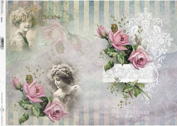Papel Decoupage Arroz R1202 * Vintage, flores, rosas de color rosa