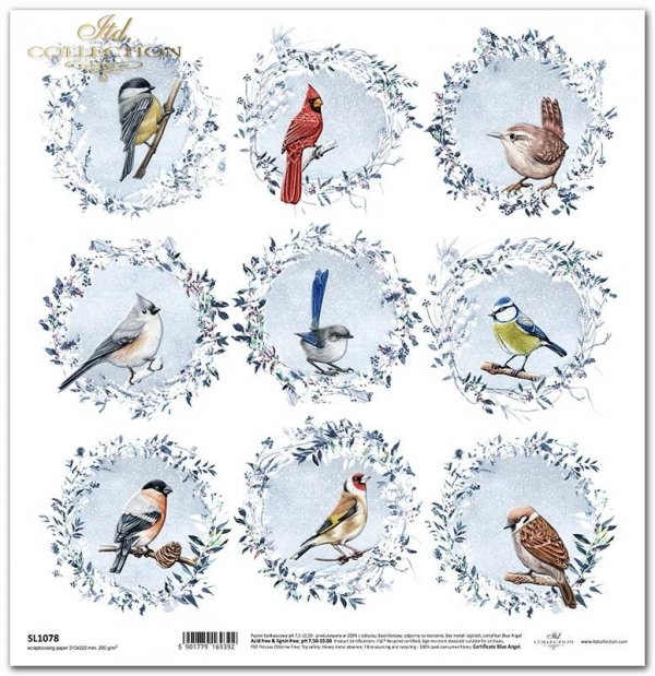 Seria Decorated with Frost -  zimowe ptaki, wieńce*Series Decorated with Frost - winter birds, wreaths*Serie Dekoriert mit Frost - Wintervögel, Kränze*Serie Decorado con escarcha: pájaros de invierno, coronas de flores