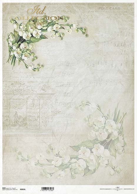 Seria Flower Post - White, Kwiatowa Poczta w bieli, konwalie, nuty, kolaż*Flower Post Series - White, Flower Post in White, lily of the valley, notes, collage