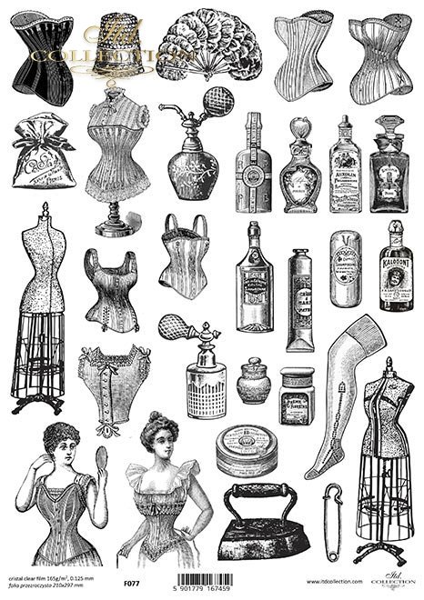 gorsety, buteleczki, perfumy, kobiety, żelazko, akcesoria toaletowe*corsets, bottles, perfume, women, iron, toiletries*Korsetts, Flaschen, Parfüm, Frauen, Bügeleisen, Toilettenartikel*corsés, frascos, perfume, mujeres, plancha, artículos de tocador