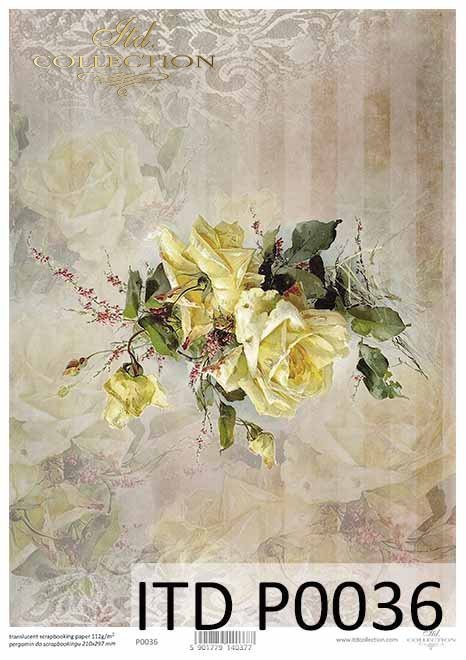 papier decoupage kwiaty, żółta róża*paper decoupage flowers, yellow rose