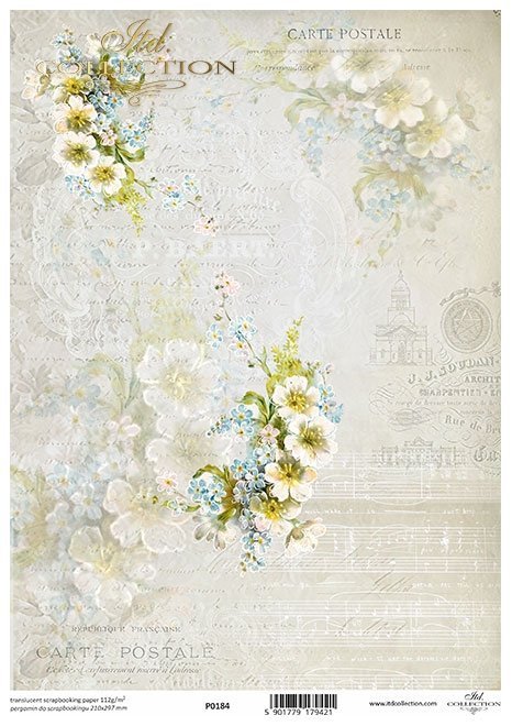 Seria Flower Post - White, Kwiatowa Poczta w bieli, białe kwiaty, rumianek, niezapominajki*white flowers, chamomile, forget-me-nots*weiße Blumen, Kamille, Vergissmeinnicht*flores blancas, manzanilla, nomeolvides
