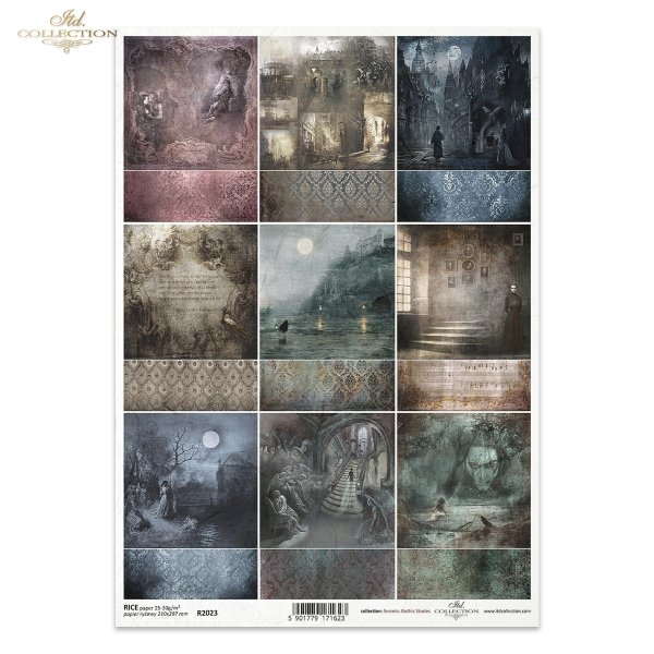 seria Gothic Stories, zamek, cmentarz, kruki, wrony, galeria portretów, czaszka, czaszki, stary Londyn, noc, księżyc, poświata księżyca, zjawa, anioł, wilkołak, zamki, R2023, miniatury, miniatura, Gothic Stories series, castle, graveyard, ravens, crows, p