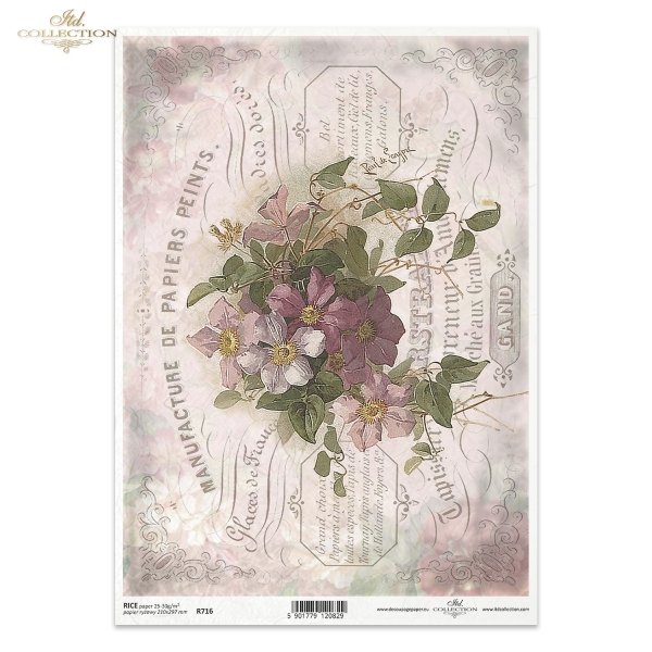 vintage, retro, powojnik, clematis, kwiat, ogród, bukiet, dekor, ornament, napisy w stylu retro, R716, clematis, flower, garden, bouquet, decoration, ornament, retro lettering, Blume, Garten, Strauß, Dekoration, Ornament, Retro-Schriftzug, clemátide, flor