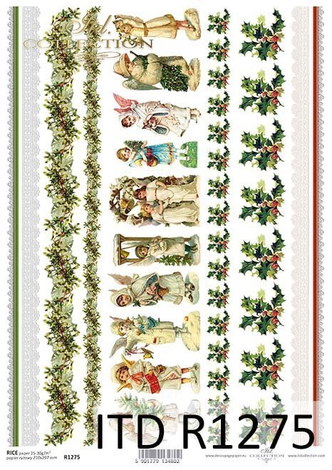 Papier decoupage Vintage*świąteczne szlaczki*długie koronki*aniołki