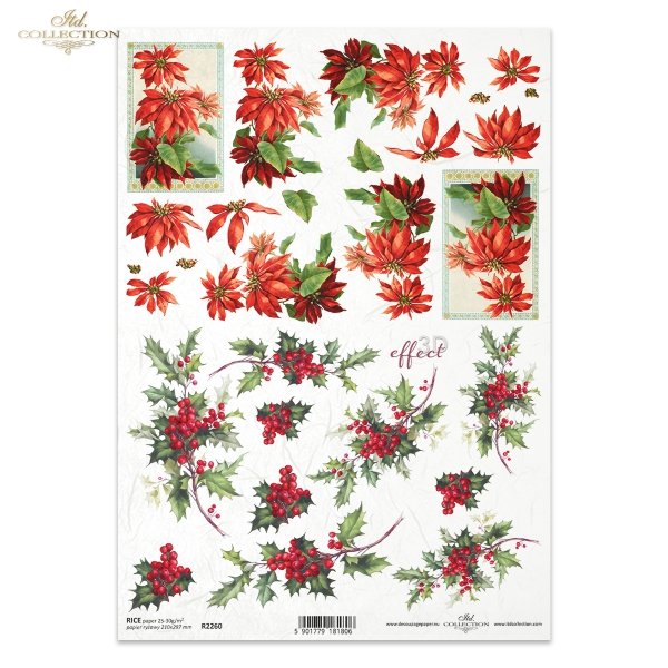 świąteczne kwiaty, Boże Narodzenie, ozdoby bożonarodzeniowe, gwiazda betlejemska, poinsecja, ostrokrzew, kwiaty 3D, 3D efekt, Christmas flowers, Christmas, Christmas decorations, poinsettia, holly, 3D flowers, 3D effect, Weihnachtsblumen, Weihnachten