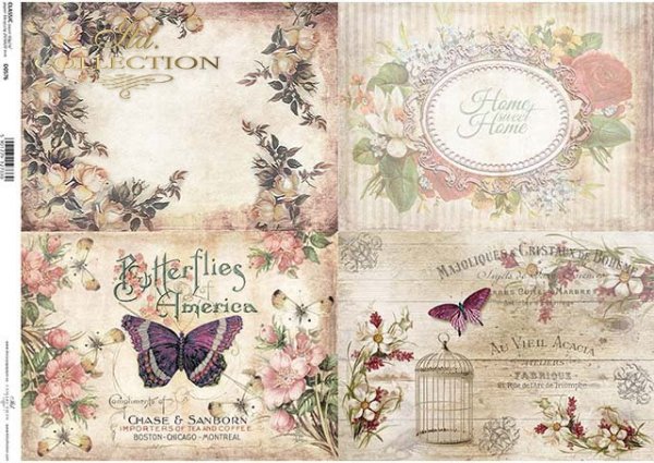 flores de papel decoupage, mariposas, marcos decorativos*Decoupage Papier Blumen, Schmetterlinge, dekorative Rahmen