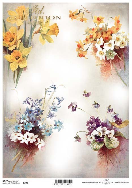 decoupage de papel con flores*decoupage papír s květinami*Decoupage Papier mit Blumen