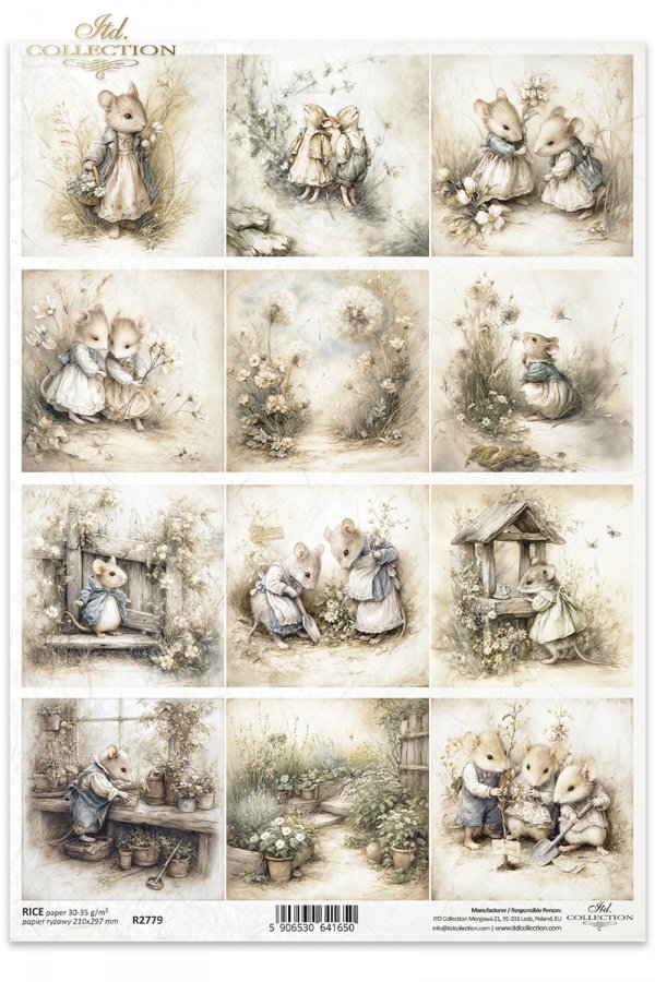 Myszki, sielanka, akwarela, retro, las, natura*Mice, idyll, watercolour, retro, forest, nature*Mäuse, Idylle, Aquarell, Retro, Wald, Natur*Ratones, idilio, acuarela, retro, bosque, naturaleza