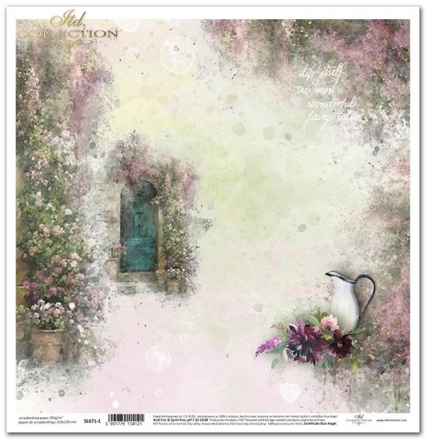 Seria Ogród marzeń - Ogród marzeń, bukiet kwiatów, ukwiecone drzwi, cytat