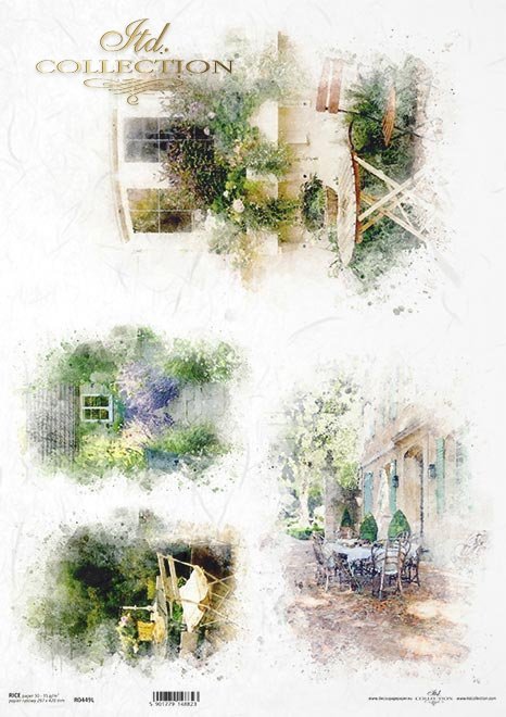 Aquarelle, romantische Cafes, Blumenterrasse, Lavendelpfad*Acuarelas, cafés románticos, terraza de flores, camino de lavanda.*Акварели, романтические кафе, цветочная терраса, лавандовая дорожка