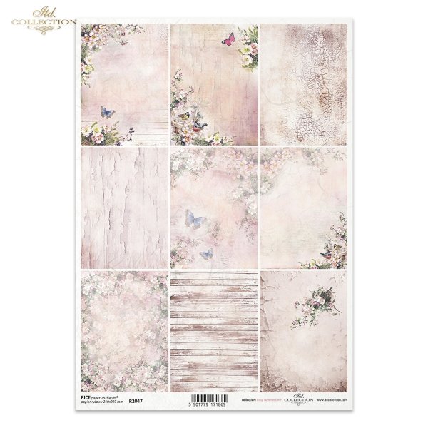 seria Rosy Summertime - ptaki, ptaszki, kwiat, kwiaty, motyl, motyle, łuszcząca się farba, spękalina, spękania, deska, deski, krak, pastelowe, miniatury, miniatura