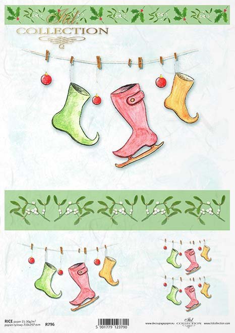 świąteczne stroiki, Boże Narodzenie, świąteczne dekoracje, ostrokrzew, jemioła, łyżwy figurowe, Magda Stanczew, R796, Christmas decorations, holly, mistletoe, figure skates, Weihnachtsdekoration, Weihnachten, Weihnachtsdekoration, Stechpalme, Mistelzweig,