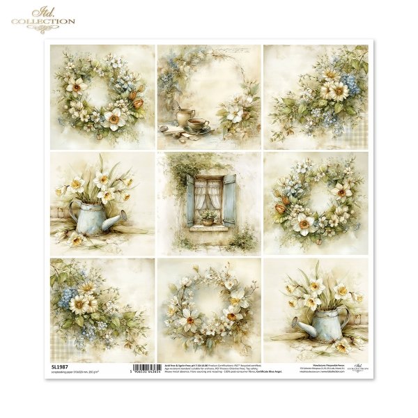 kwiaty, wiosna, narcyzy, margerytki, styl rustykalny, vintage, akwarela, wianki, okna, bukiety, pastelowe kolory, natura, sielski klimat*flowers, spring, daffodils, daisies, rustic style, watercolor, wreaths, windows, bouquets, pastel colors, nature, idyl