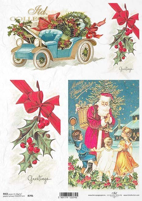 świąteczne stroiki, Boże Narodzenie, świąteczne dekoracje, retro, vintage, dziecko, dzieci, choinka, prezenty, zabawki, Mikołaj, ostrokrzew, zimowy wieczór, R791, Christmas, Christmas decorations, retro, vintage, child, Christmas tree, gifts, toys, Santa 