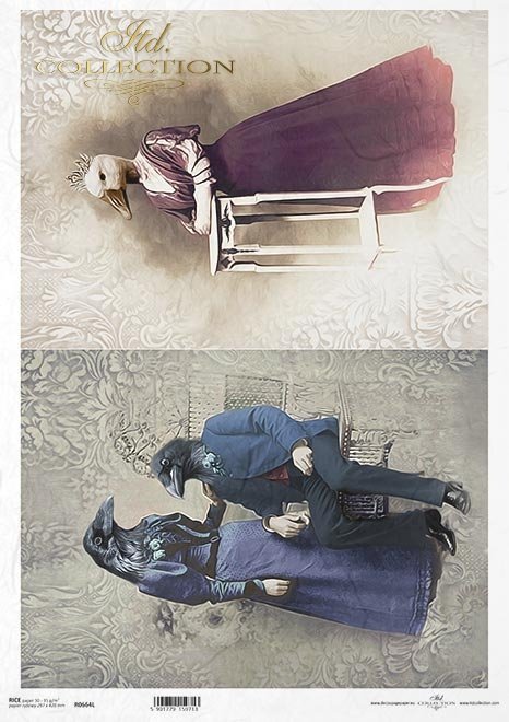 zwierzęta retro, zwierzęta w strojach, zoomorfizm, vintage, gąska, kruki*retro animals, animals in costume, zoomorphism, vintage, Victorian, goose, ravens