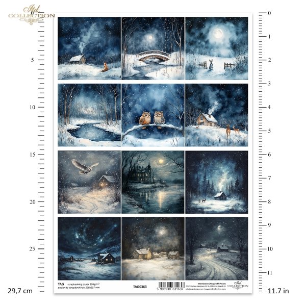 krajobraz nocą, widoczki, zimowa sceneria, sowa, lis, królik, domek, gwiazdy na niebie*landscape at night, views, winter scenery, owl, fox, rabbit, house, stars in the sky*Landschaft bei Nacht, Ansichten, Winterlandschaft, Eule, Fuchs, Kaninchen, Haus, St