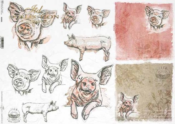 R0400L * świnie, świnki, świńskie głowy, świńskie ryjki, napisy 'happy farm'
