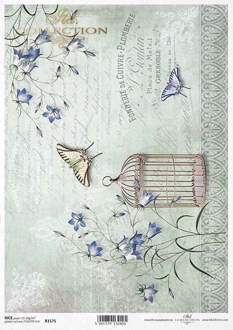 mariposas de papel decoupage, jaula de pájaros*Decoupage Papier Schmetterlinge, Vogelkäfig