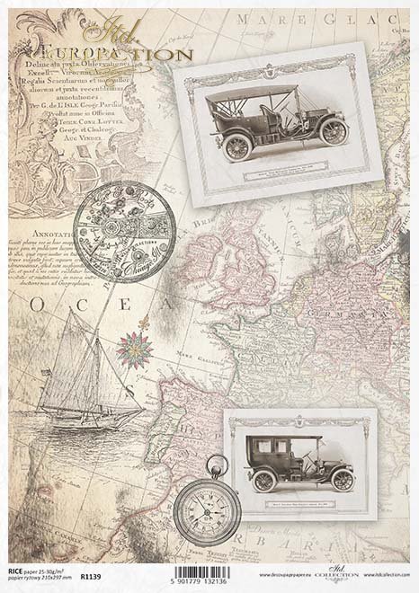 papel decoupage mapa viejo, coches viejos*decoupage papír staré mapy, stará auta*Decoupage Papier alte Karte, alte Autos