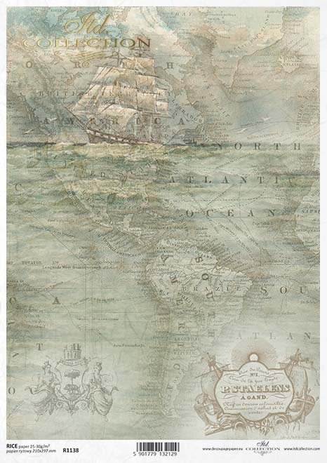 decoupage de papel viejo mapa, navegación*decoupage papír staré mapy, plachtění*Decoupage Papier alte Karte, Segeln