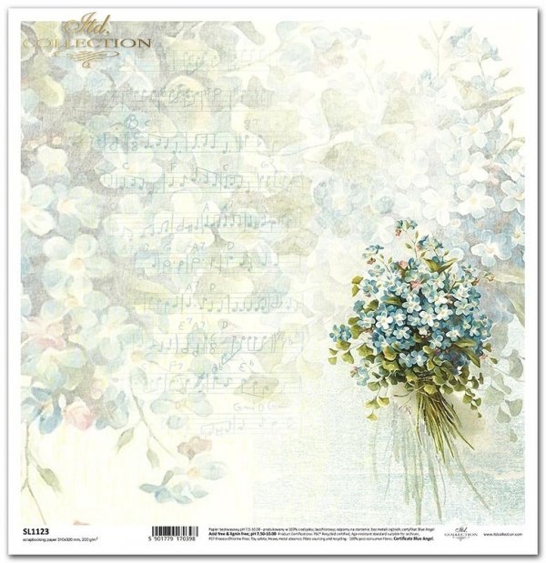 Seria Flower Post - Forget-me-not, kwiatowa poczta - niezapominajka,  tło, tapeta, nuty, niezapominajki, bukiet kwiatów*background, wallpaper, sheet music, forget-me-nots, bouquet of flowers