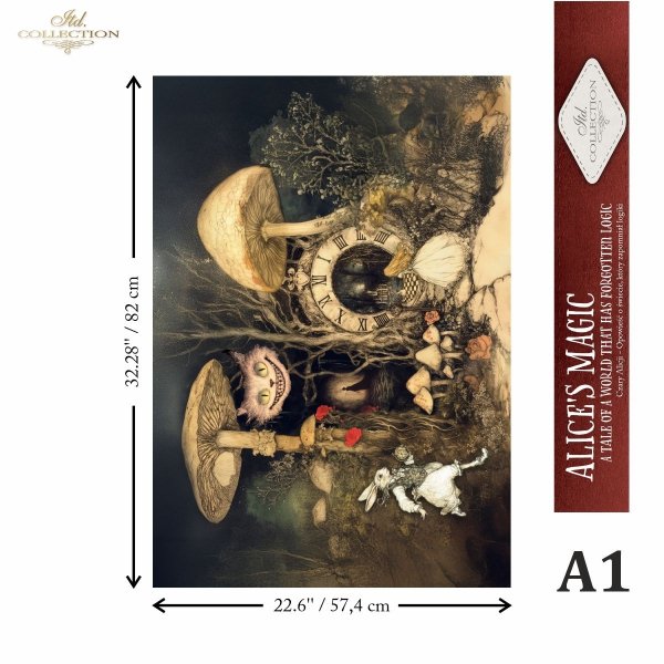 Papier morwowy decoupage FPA1065 seria Czary Alicji - mroczny las, grzyby, muchomory, świetliki, baśniowe kompozycje* Mulberry decoupage paper FPA1065 Alice's Magic series - dark forest, mushrooms, toadstools, fireflies, fairy-tale compositions* Papel de