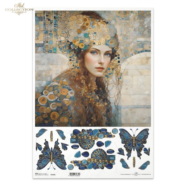 kobiety, złoto, dekoracyjne wzory, ważki, motyle, kamienie szlachetne, mozaiki, motywy secesyjne*women, gold, decorative patterns, dragonflies, butterflies, precious stones, mosaics, Art Nouveau motifs