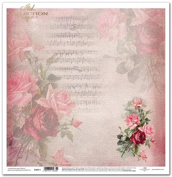 kwiaty, róże, nuty*flowers, roses, musical notes*Papierblumen, Rosen, Notizen