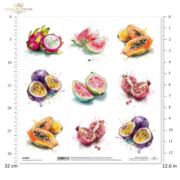 Marakuja, arbuz, pitaja, papaja, granat, guawa, akwarela