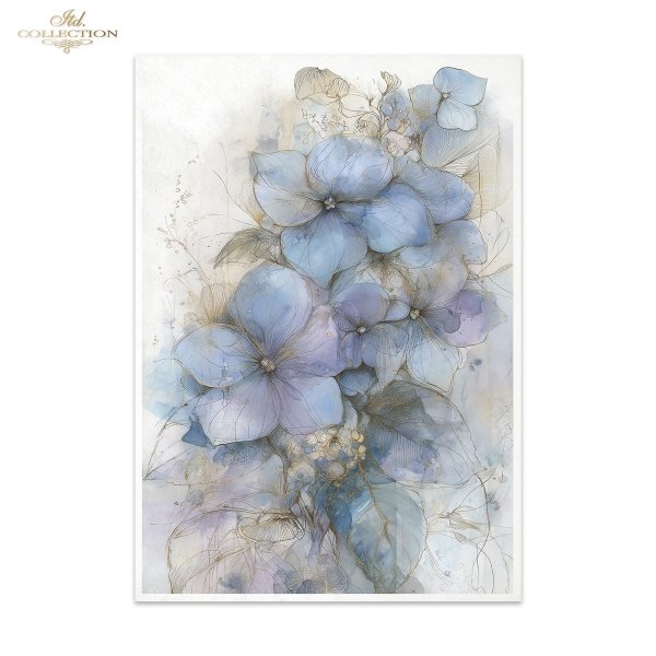 Papier decoupage morwowy FPA3020, dekoracyjne wzory, motywy kwiatowe, bukiet kwiatów, Ogród Muz, Garden of Muses * Mulberry decoupage paper FPA3020, decorative patterns, floral motifs, bouquet of flowers, Garden of Muses *Seria Garden of Muses