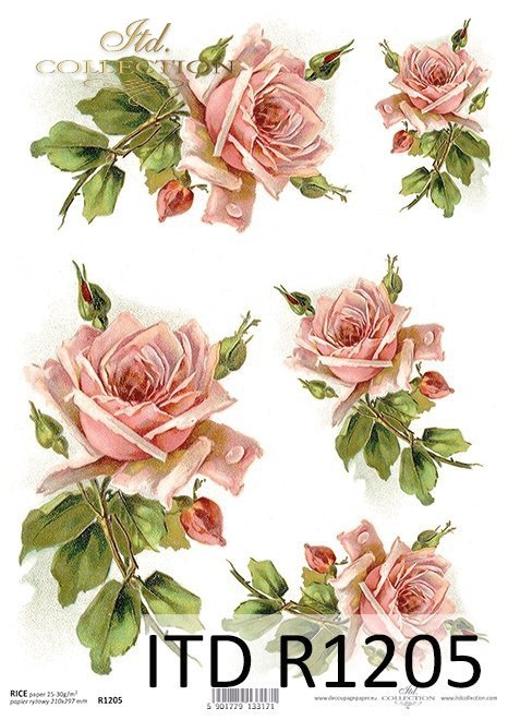 papier decoupage różowe róże*Paper decoupage pink roses