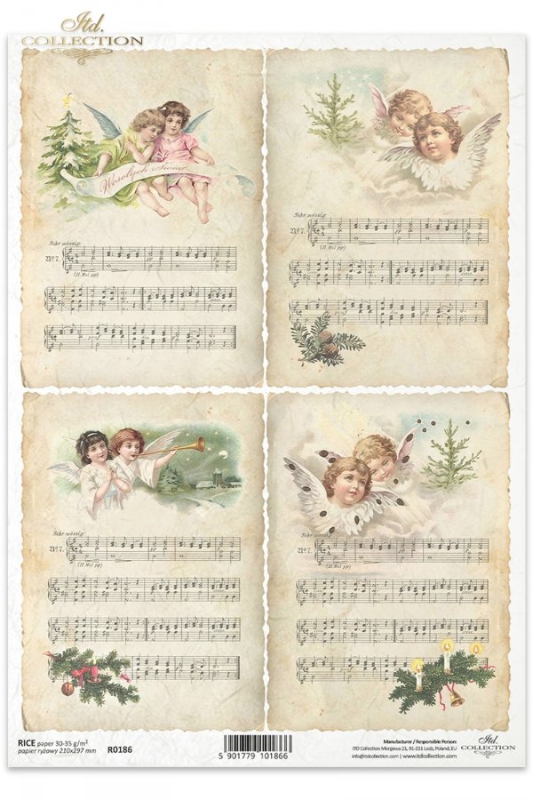 Boże Narodzenie, anioł, aniołek, aniołki, grające, śpiewające, nuty, anioły, retro, vintage, R186, Navidad, ángeles jugando y cantando, notación musical , Weihnachten, Engel spielen und singen, Notenschrift , Christmas