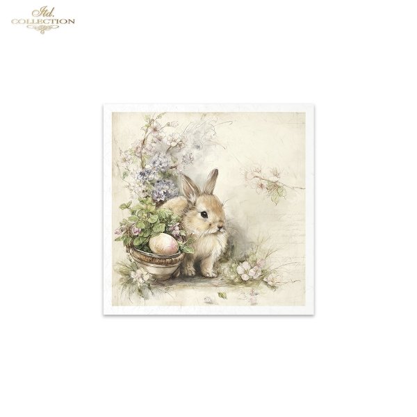 Wielkanoc, zając, styl vintage, akwarela, ilustracja, pastelowe kolory, koszyczek, pisanki, kwiaty, ogrodnictwo*Easter, bunny, vintage style, watercolor, illustration, pastel colors, basket, Easter eggs, flowers, gardening